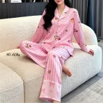 Đồ Bộ Pijama Nữ - Đồ Bộ Tay Dài Quần Dài Viền Ren Họa Tiết Size Thường 40-60kg