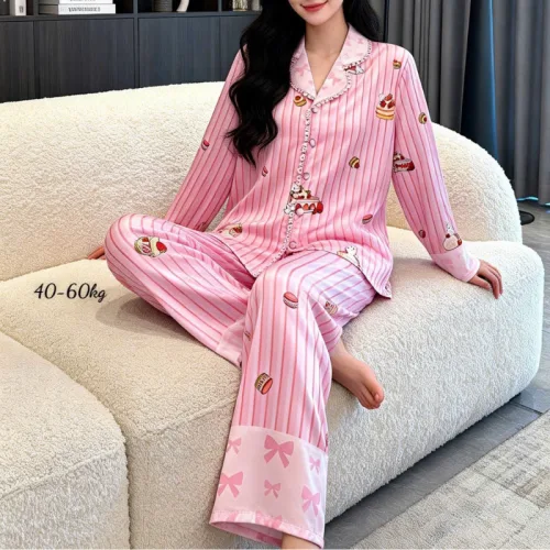Đồ Bộ Pijama Nữ - Đồ Bộ Tay Dài Quần Dài Viền Ren Họa Tiết Size Thường 40-60kg
