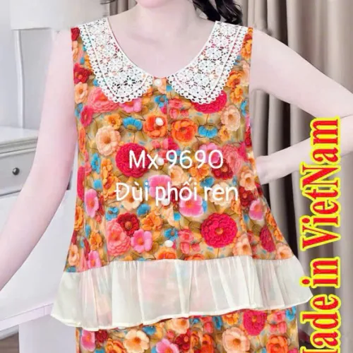 Đồ bộ sát nách quần đùi mango phối von