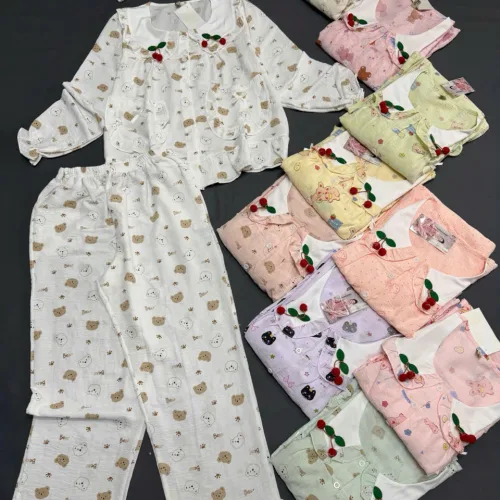 Đồ bộ tay dài quần dài cổ bẻ cotton hàn