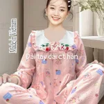 Đồ bộ tay dài quần dài cổ bẻ cotton hàn