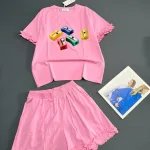 Đồ bộ thun nữ áo tay ngắn quần đùi bèo chất cotton 4 chiều