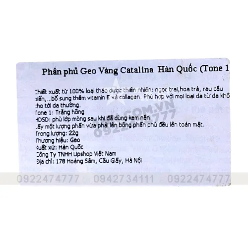 Bảng giá sỉ phấn Phủ Catalina Geo Pact Hàn Quốc 22g (Tone 1)