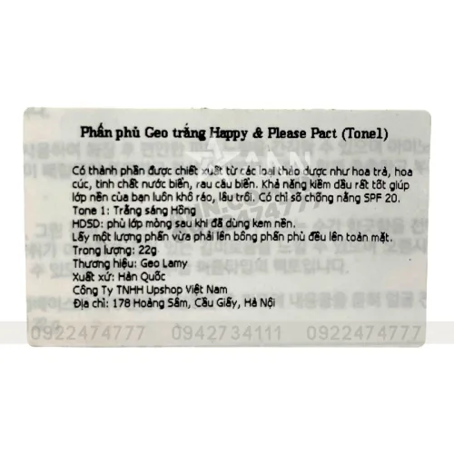Sỉ phấn Phủ GEO Sempre Happy & Please Pact Hàn Quốc 22g (Tone 1)