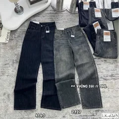 Quần Jeans Nữ Ống Suông Vải Dày Mềm Không Co Giãn Tôn Dáng