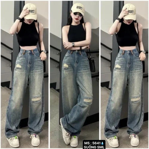 Quần Jeans Nữ Ống Suông Vải Dày Mềm Không Co Giãn Tôn Dáng Bền Đẹp - 5641