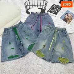 Quần Jeans Nữ Ngố Rách Vải Màu/Phối Sọc Caro - Quần Jean Lưng Thun Đẹp Dày Mềm Không Co Giãn