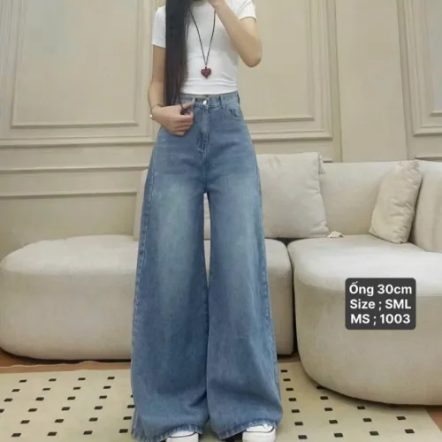 Quần Jeans Nữ Suông Loe Xanh Mẫu Kiểu - Quần Ống Rộng Vải Đẹp Dày Mềm Không Co Giãn