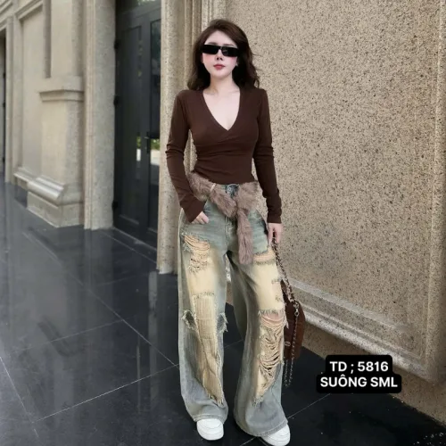 Quần Jeans Nữ Trơn Ống Rộng - Quần Ống Suông Jean Nữ - Quần Short Rách Vải Dày Mềm Không Co Giãn - Nhiều Mẫu