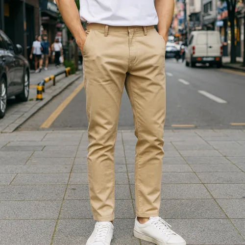 Quần Kaki Dài Nam Co Giãn Màu Kem