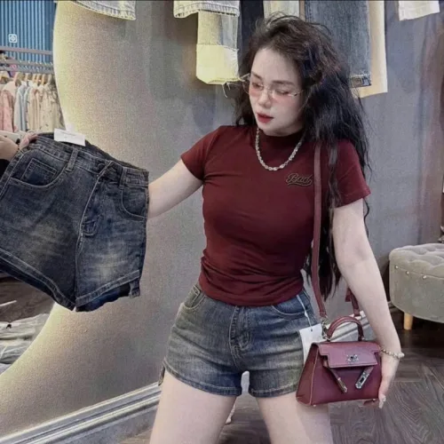 Quần Short Jean Nữ Không Co Giãn Đứng Form Chuẩn