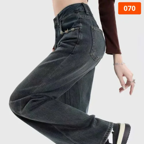 Quần Suông Nữ - Quần Jeans Suông Lở Nữ Rách Túi Chất Liệu Vải Dày Mềm Không Co Giãn