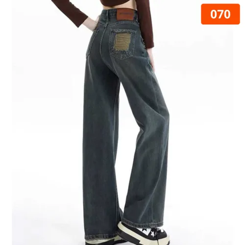 Quần Suông Nữ - Quần Jeans Suông Lở Nữ Rách Túi Chất Liệu Vải Dày Mềm Không Co Giãn