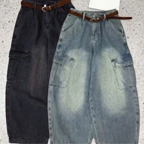 Quần Thụng Jeans Nữ Túi Hộp - Quần Jean Suông - Quần Short Nữ - Vái Kaki Vải Dày Mềm Không Co Giãn
