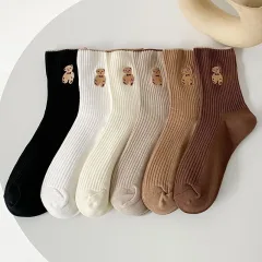 Sỉ set 5 Đôi Vớ Cổ Cao Họa Tiết Hình Gấu - Đôi Tất Cổ Cao Phong Cách Hàn Quốc