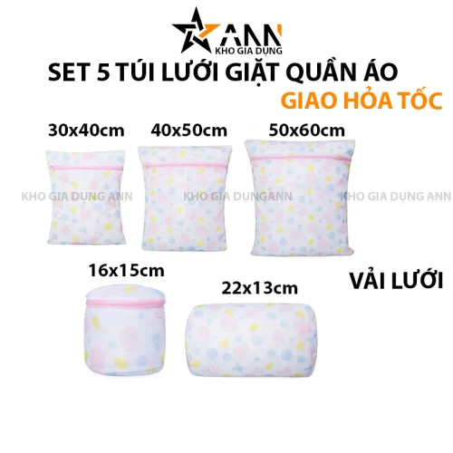 Bộ 5 túi lưới giặt đồ máy giặt, gồm 5 kích cỡ