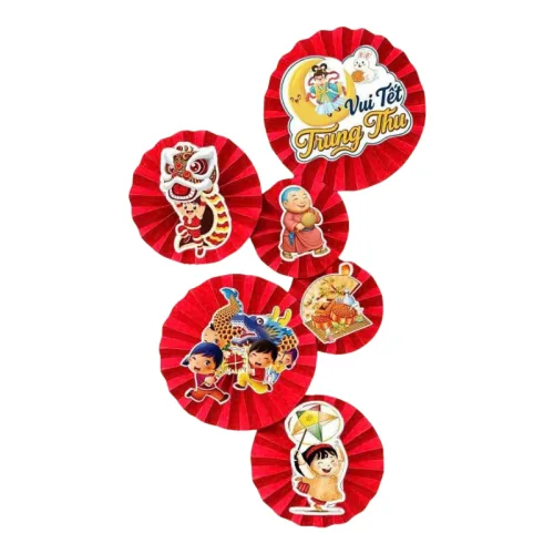 Set 6 Quạt Xếp Đỏ In Hình Trang Trí Tết