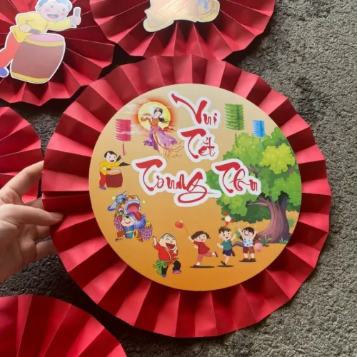 Set 6 Quạt Xếp Đỏ In Hình Trang Trí Tết