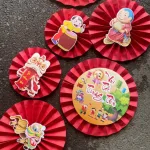 Set 6 Quạt Xếp Đỏ In Hình Trang Trí Tết