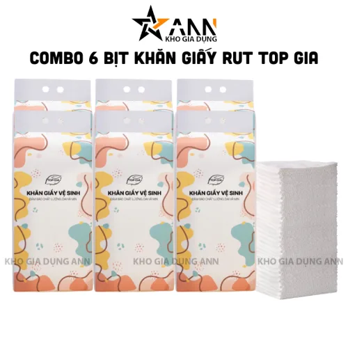 Top Gia khăn giấy rút treo tường 4 lớp, bộ 6 túi, 1280 tờ/túi, 34x8x16cm