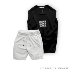 Set Bộ Nam Áo Ba Lỗ In Chữ Make Quần Short Thun Thêu Chữ Boston