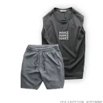 Set Bộ Nam Áo Ba Lỗ In Chữ Make Quần Short Thun Thêu Chữ Boston