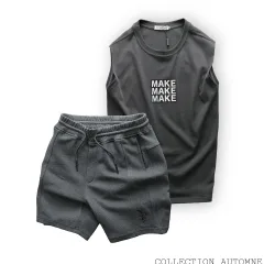 Set Bộ Nam Áo Ba Lỗ In Chữ Make Quần Short Thun Viền Sọc