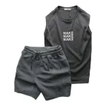 Set Bộ Nam Áo Ba Lỗ In Chữ Make Quần Short Thun Viền Sọc