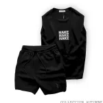 Set Bộ Nam Áo Ba Lỗ In Chữ Make Quần Short Thun Viền Sọc