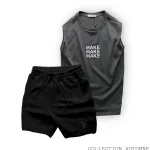 Set Bộ Nam Áo Ba Lỗ In Chữ Make Quần Short Thun Viền Sọc