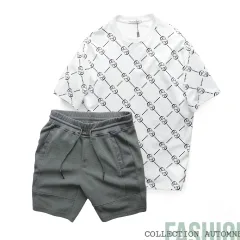 Set Bộ Nam Áo Cổ Tròn Pack Horse In Chữ AA Quần Short Thun Thể Thao