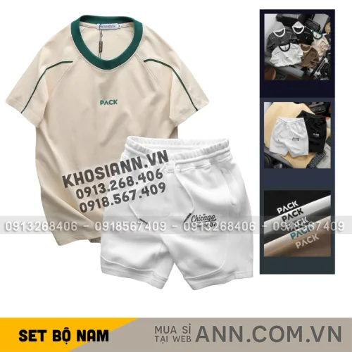 Set Bộ Nam - Quần Short Thun Nam Chicago Và Áo Thun Nam Cổ Tròn In Chữ Pack Phối Viền Màu (Size Từ M Đến XXL)