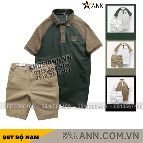Set Bộ Nam Áo Polo Cổ Bẻ Phối Màu Quần Short Kaki Rurumen Cao Cấp