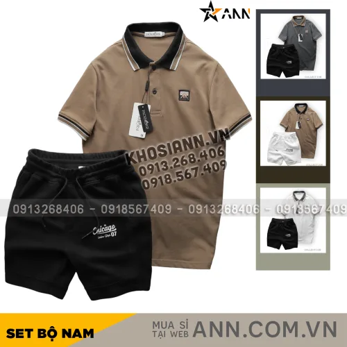 Set Bộ Nam Áo Polo Cổ Bẻ Thêu Chữ KK Quần Short Thun