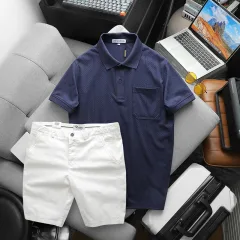 Set Bộ Nam Áo Thun Cổ Bẻ Có Túi Trước Ngực + Quần Short Kaki Nam Cao Cấp (Có Size 3xl)