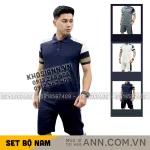 Set Bộ Nam Áo Thun Cổ Bẻ Phối Sọc Màu + Quần Short Thun Thể Thao (Big Size)