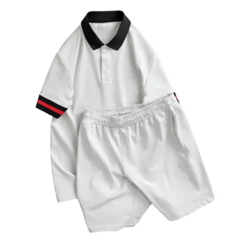 Set Bộ Nam Áo Thun Cổ Bẻ Phối Sọc Tay Áo + Quần Short Thun (Big Size)
