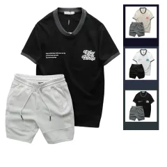 Set Bộ Nam Áo Thun Cổ Tròn In Chữ Enjoy The Process + Quần Short Thun Thể Thao Cao Cấp