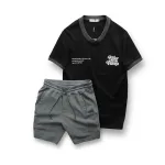 Set Bộ Nam Áo Thun Cổ Tròn In Chữ Enjoy The Process + Quần Short Thun Thể Thao Cao Cấp