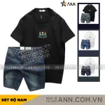 Set Bộ Nam Áo Thun Cổ Tròn In Nổi Chữ Holiday + Quần Short Jeans Chất Liệu Co Giãn (Có Size 3X)