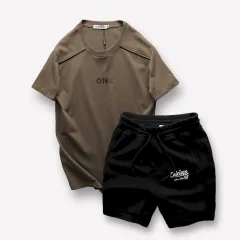 Set Bộ Nam Áo Thun Cổ Tròn Logo Chữ Nổi Quần Short Thun In Chữ Chicago