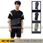 Set Bộ Nam Áo Thun Cổ Tròn Phối Sọc Màu + Quần Short Thun Thể Thao Cao Cấp (Big Size)