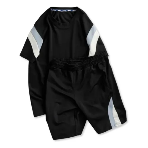 Set Bộ Nam Áo Thun Cổ Tròn Phối Sọc Màu + Quần Short Thun Thể Thao Cao Cấp (Big Size)