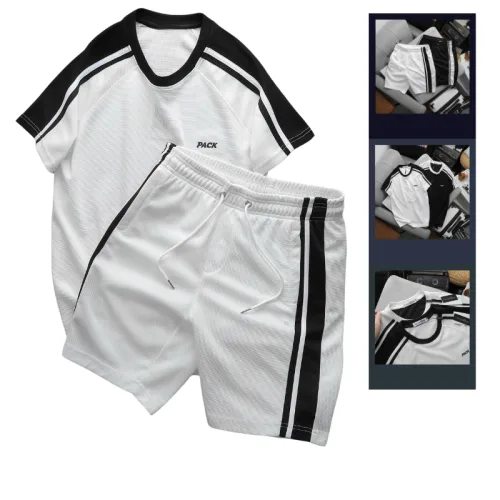 Set Bộ Nam Áo Thun Cổ Tròn Phối Sọc Vai Áo Và Thêu Chữ Pack Trước Ngực + Quần Short Thun Nam Phối Sọc Hai Bên Quần Có Big Size – một lựa chọn đáng tham khảo trong quần đùi nam