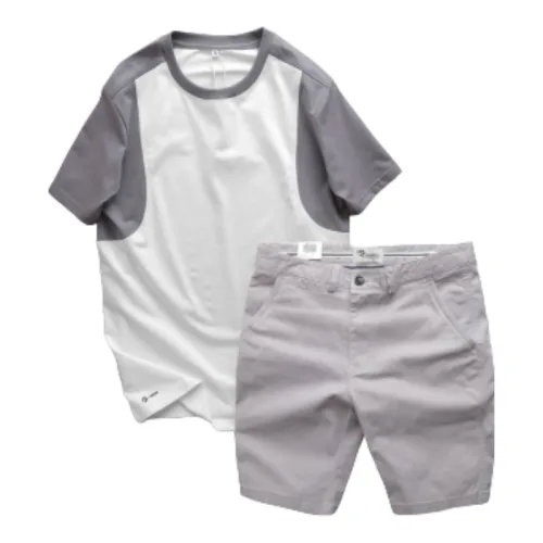 Hình ảnh Set Bộ Nam Áo Thun Cổ Tròn Tay Phối Màu Quần Short Kaki Rurumen Cao Cấp trong bộ sưu tập áo thun nam