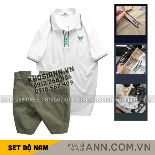 Set Bộ Nam - Áo Thun Nam Pack Horse Polo Cổ Bẻ In Logo Chữ Prefect Và Quần Short Kaki Co Giãn Phối Nút Cao Cấp (Có Size 36)