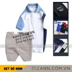 Set Bộ Nam - Áo Thun Nam Polo Cổ Bẻ Cá Sấu Poly Cổ Bẻ Ghép Vải Thêu Chữ Trước Ngực Và Quần Short Kaki Co Giãn Phối Nút Cao Cấp (Có Size 36)