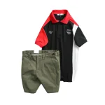 Set Bộ Nam - Áo Thun Nam Polo Cổ Bẻ Cá Sấu Poly Cổ Bẻ Ghép Vải Thêu Chữ Trước Ngực Và Quần Short Kaki Co Giãn Phối Nút Cao Cấp (Có Size 36)
