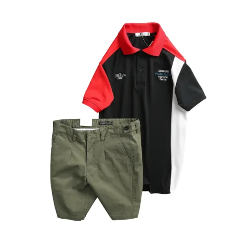 Set Bộ Nam - Áo Thun Nam Polo Cổ Bẻ Cá Sấu Poly Cổ Bẻ Ghép Vải Thêu Chữ Trước Ngực Và Quần Short Kaki Co Giãn Phối Nút Cao Cấp (Có Size 36)
