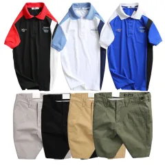 Set Bộ Nam - Áo Thun Nam Polo Cổ Bẻ Cá Sấu Poly Cổ Bẻ Ghép Vải Thêu Chữ Trước Ngực Và Quần Short Kaki Co Giãn Phối Nút Cao Cấp (Có Size 36)